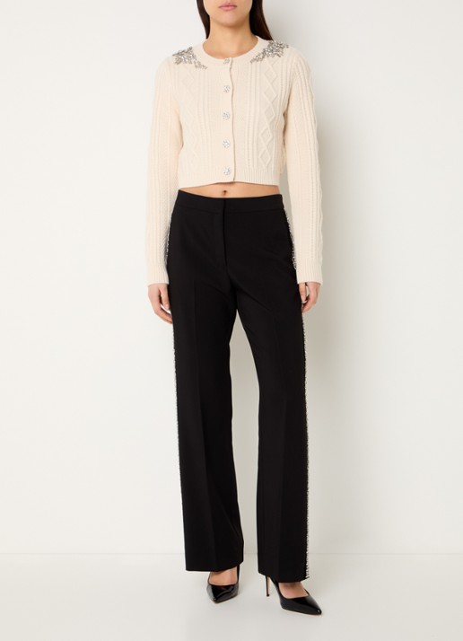 ba&sh Oillo grofgebreid cropped vest van wol met strass - voorkant 2 gebroken wit