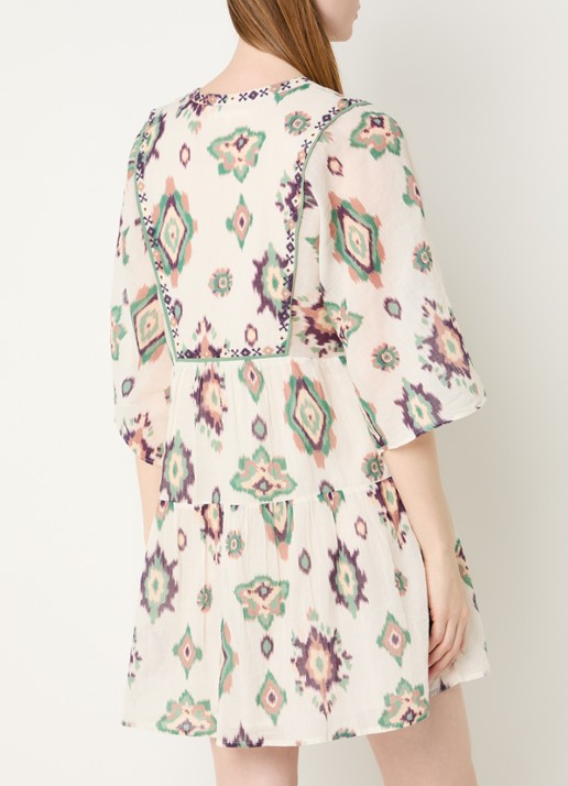 ba&sh Olalie mini jurk met grafische print - achterkant 3 gebroken wit