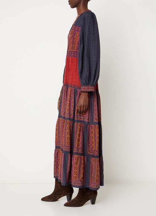 ba&sh Olly maxi jurk met print - voorkant 2 oranjerood