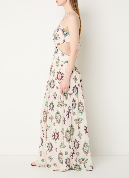 ba&sh Omelia maxi halterjurk met grafische print - achterkant gebroken wit
