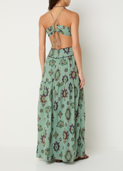 ba&sh Omelia maxi halterjurk met grafische print - voorkant 4 lindegroen