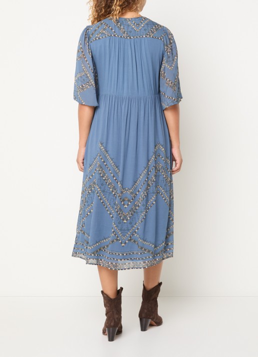 ba&sh Pacifica midi tuniekjurk met print - achterkant blauw