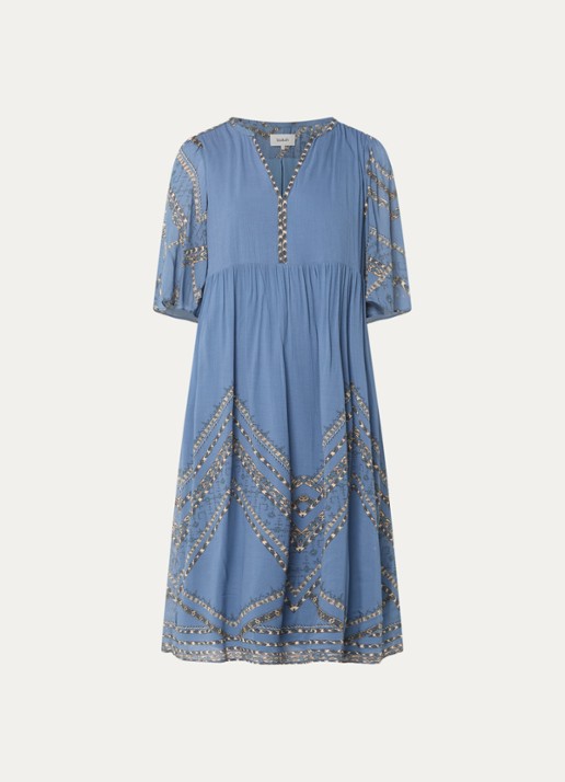ba&sh Pacifica midi tuniekjurk met print - voorkant 3 blauw
