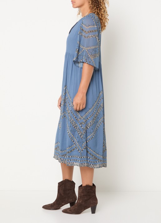 ba&sh Pacifica midi tuniekjurk met print - voorkant 4 blauw