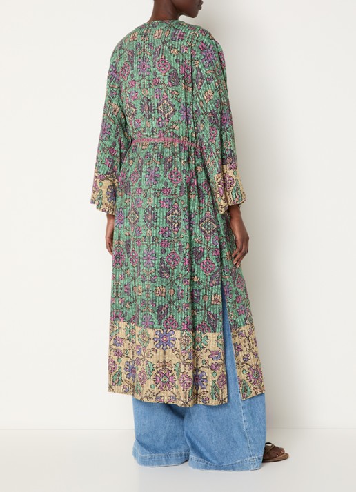 ba&sh Padrig kimono vest met strikceintuur en  print - achterkant 3 groen