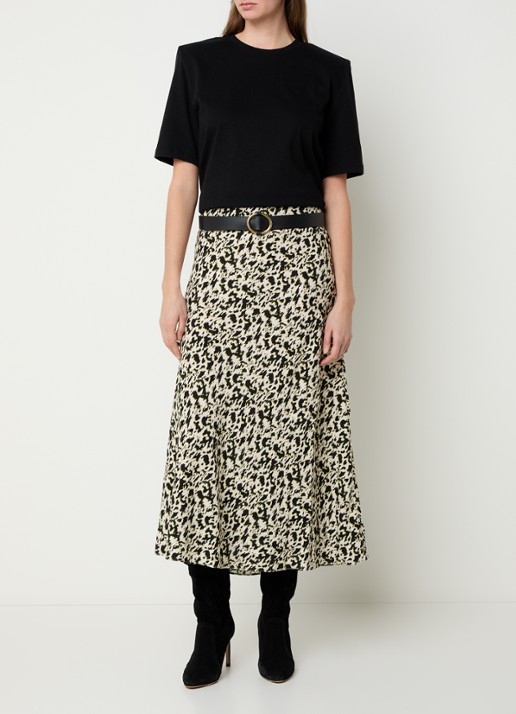 ba&sh Paena midi rok met print - voorkant 3 creme