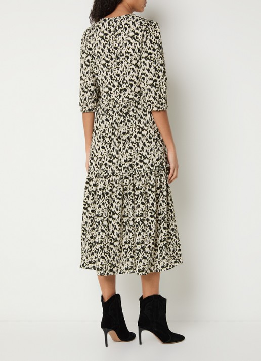 ba&sh Palma midi blousejurk met panterprint - achterkant gebroken wit
