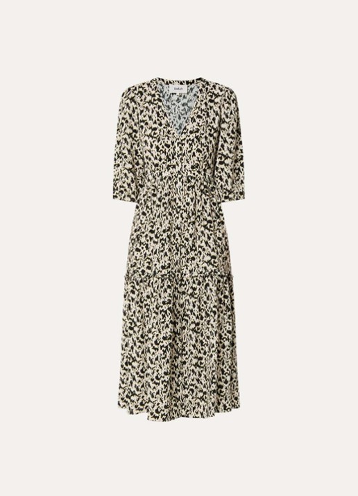 ba&sh Palma midi blousejurk met panterprint - voorkant 2 gebroken wit
