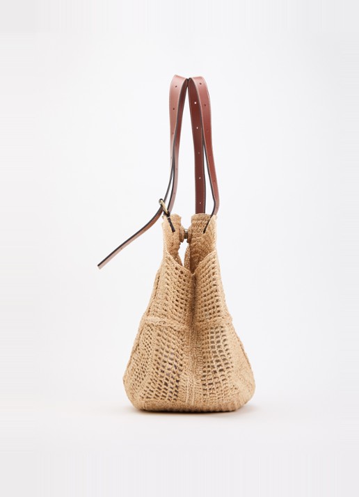 ba&sh Palma schoudertas van raffia met details van leer - detail 4 beige