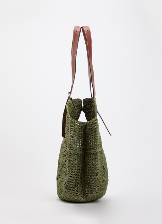 ba&sh Palma schoudertas van raffia met details van leer - detail 4 groen