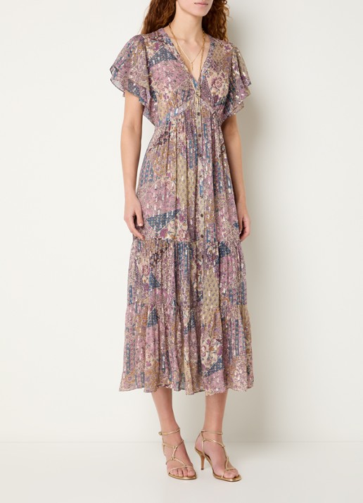 ba&sh Pareta midi blousejurk met bloemenprint en lurex