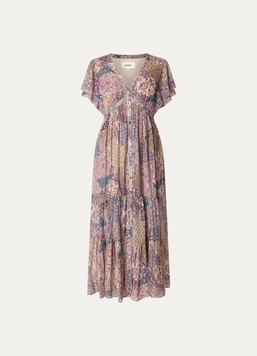 ba&sh Pareta midi blousejurk met bloemenprint en lurex - voorkant 2 paars