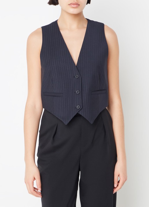 ba&sh Passy gilet in wolblend met streepprint - detail donkerblauw