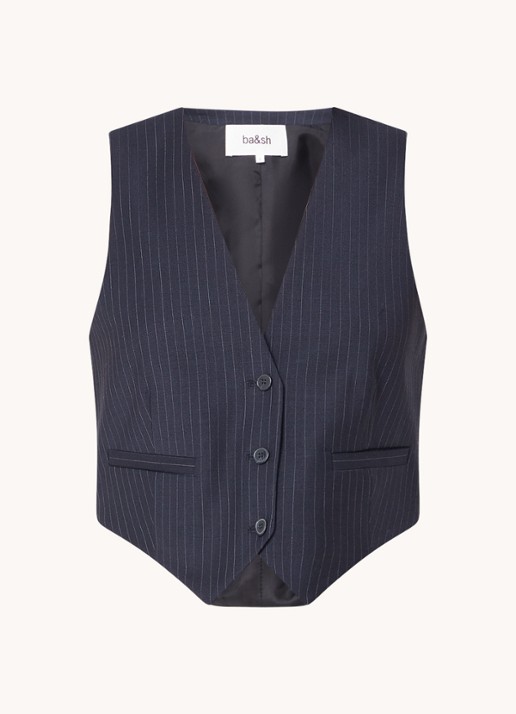 ba&sh Passy gilet in wolblend met streepprint - voorkant 3 donkerblauw