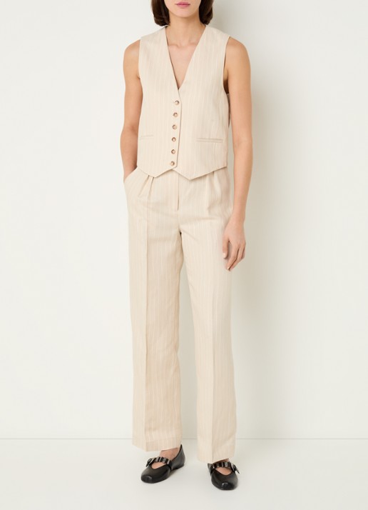 ba&sh Patsy gilet in linnenblend met streepprint - voorkant 4 beige
