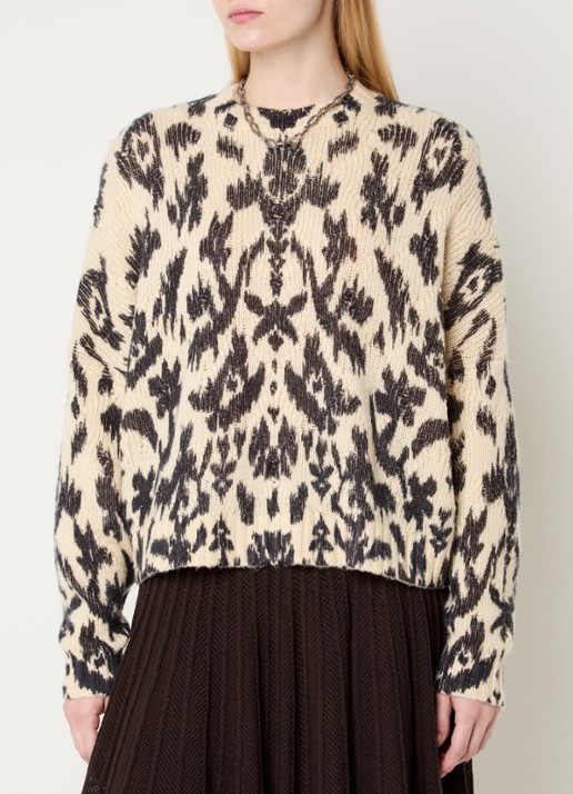 ba&sh Pauze grofgebreide pullover in wolblend met panterprint