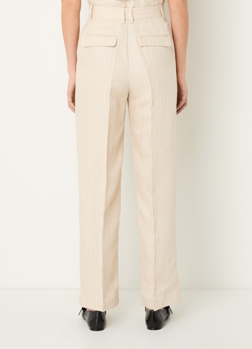 ba&sh Peanut high waist straight fit pantalon in linnenblend met streepprint - achterkant 4 beige