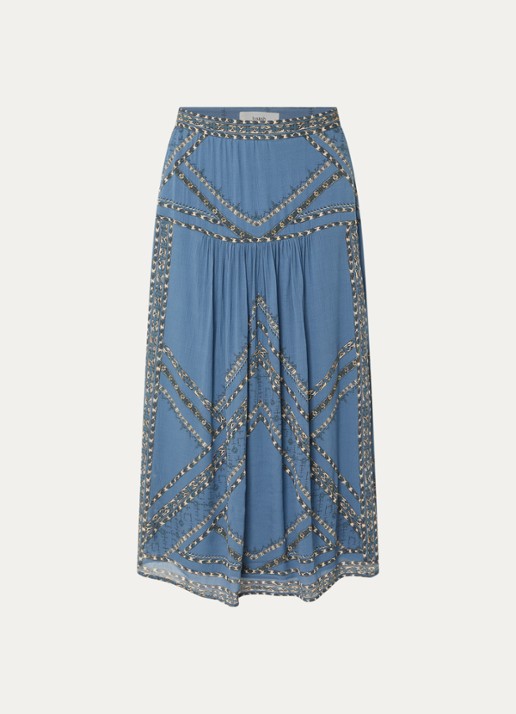 ba&sh Pearl midi rok met print - voorkant 3 blauwgrijs