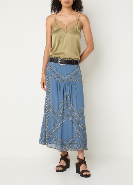 ba&sh Pearl midi rok met print - voorkant 4 blauwgrijs