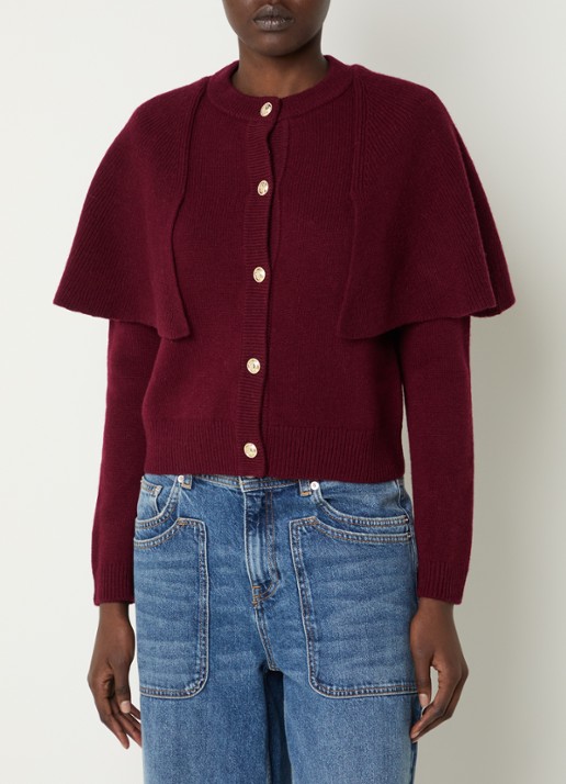 ba&sh Peggy fijngebreid vest van wol - detail cranberryrood