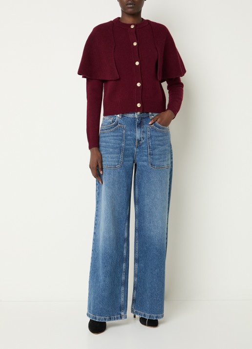 ba&sh Peggy fijngebreid vest van wol - voorkant 3 cranberryrood