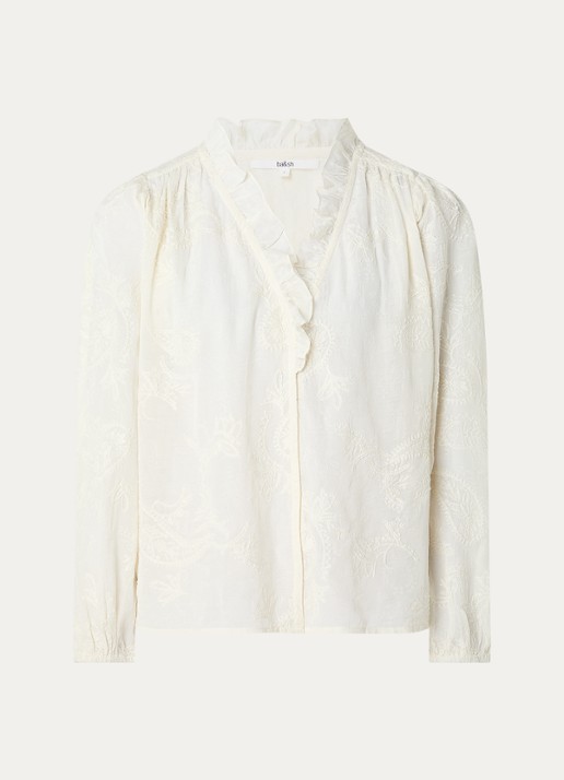ba&sh Petty semi-transparante blouse met borduring - voorkant gebroken wit
