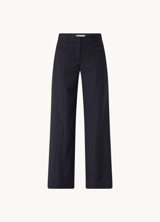 ba&sh Pistachio high waist wide fit pantalon in wolblend met krijtstreep - voorkant donkerblauw