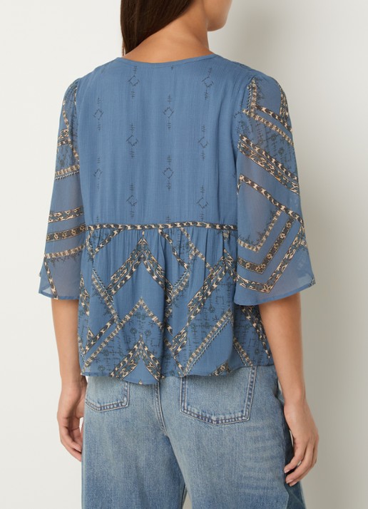 ba&sh Placido blouse met v-hals  - achterkant blauw