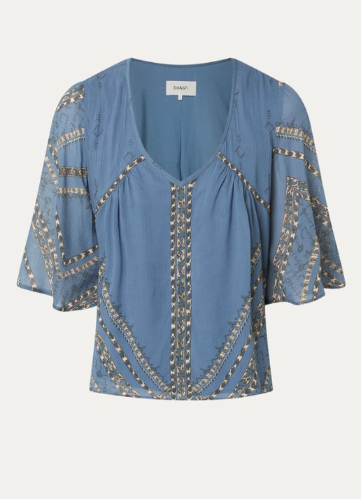 ba&sh Placido blouse met v-hals  - voorkant 3 blauw