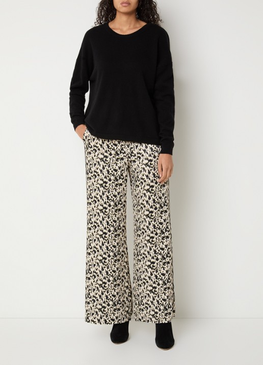 ba&sh Plyde high waist loose fit pantalon met panterprint - voorkant 4 gebroken wit