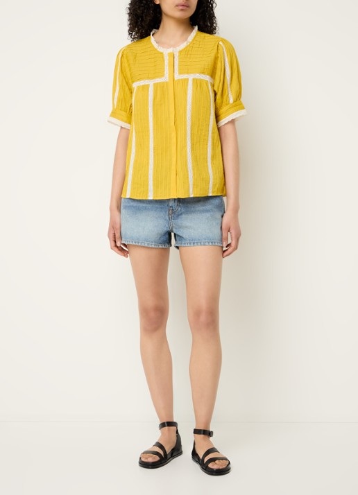 ba&sh Poeme blouse met details van kant - voorkant 2 mosterd
