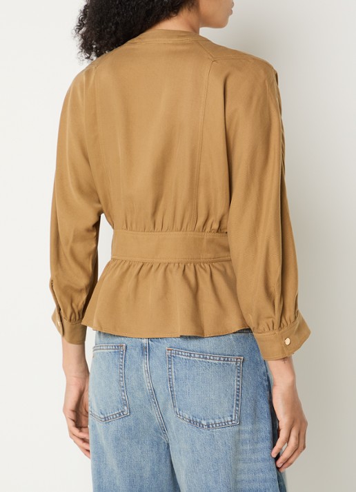 ba&sh Precilia blouse met strikceintuur - achterkant 3 camel
