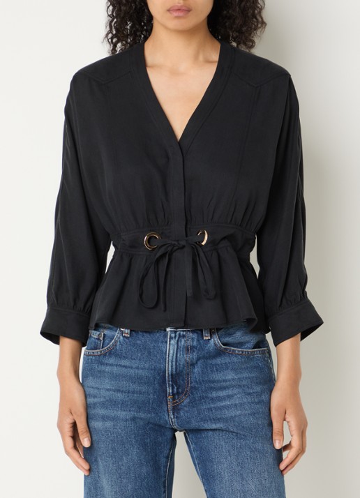 ba&sh Precilia blouse met strikceintuur - detail 3 zwart