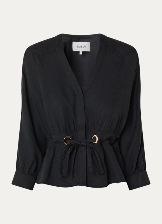 ba&sh Precilia blouse met strikceintuur - voorkant zwart