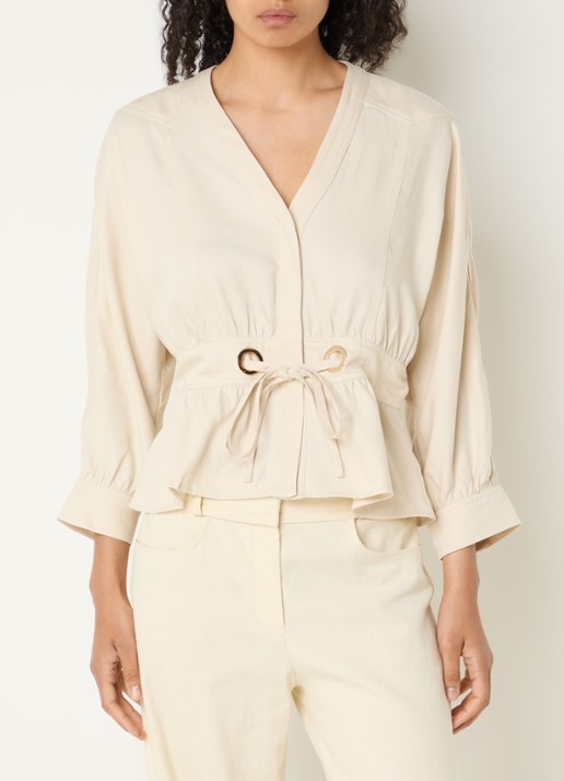 ba&sh Precilia blouse met strikceintuur - detail 2 creme