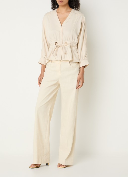 ba&sh Precilia blouse met strikceintuur - voorkant 4 creme