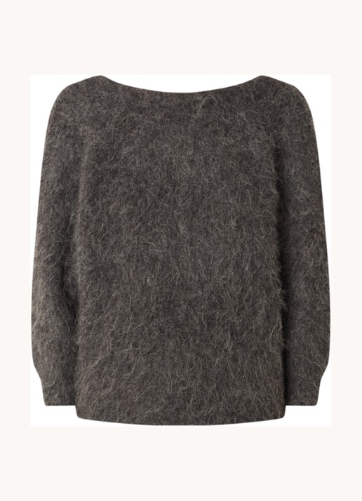 ba&sh Pull fijngebreide trui in alpaca wolblend met geknoopt detail - voorkant 2 antraciet