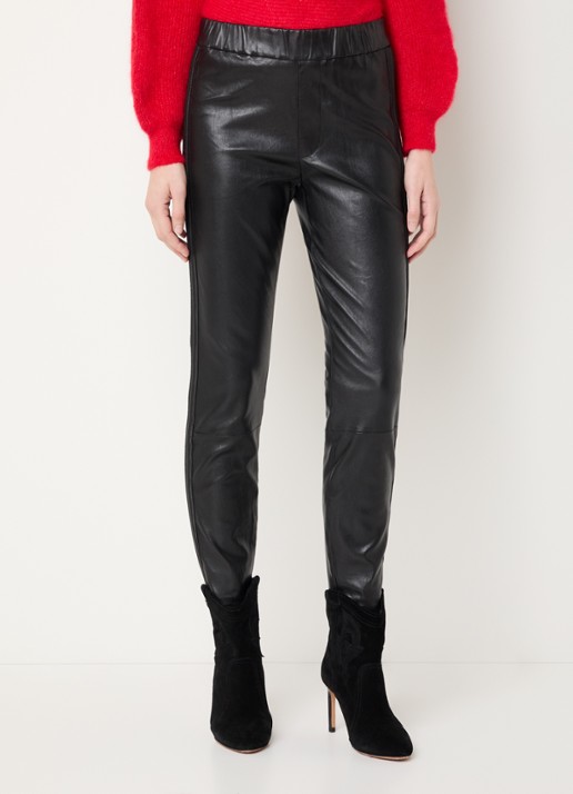 ba&sh Quany mid waist slim fit broek van lamsleer met elastische band
