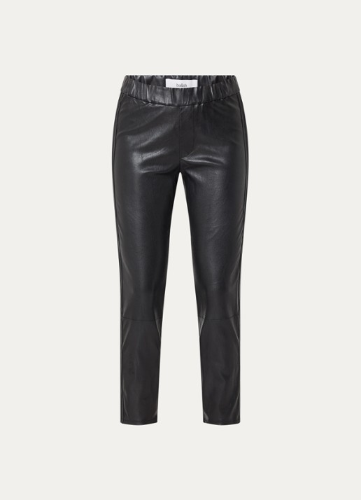 ba&sh Quany mid waist slim fit broek van lamsleer met elastische band - voorkant 2 zwart