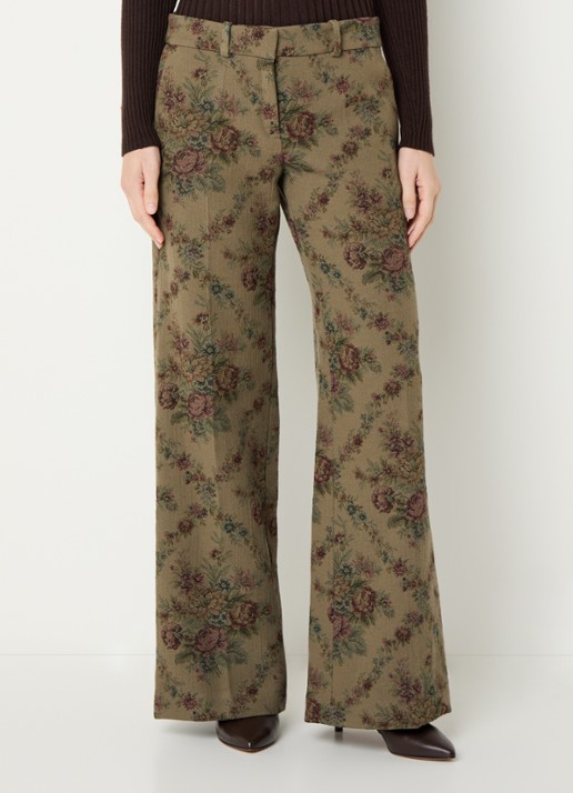 ba&sh Remea mid waist straight fit pantalon met bloemborduring