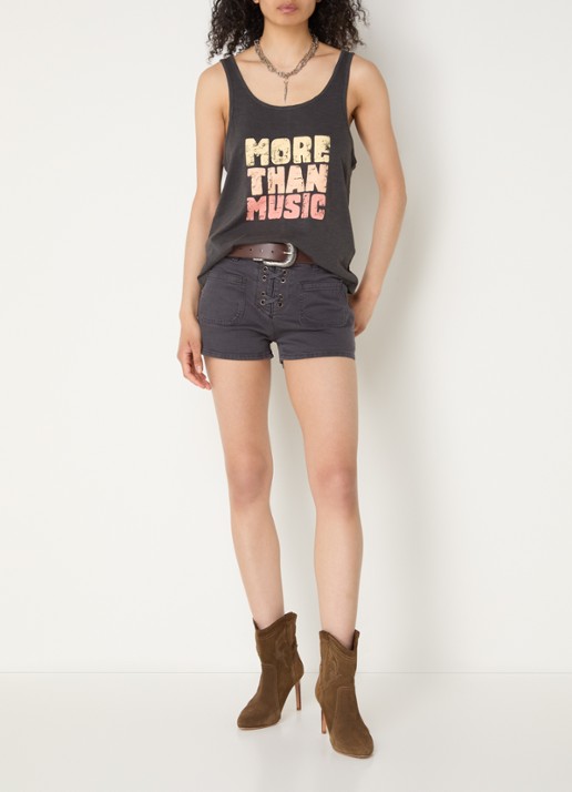 ba&sh Reno mid waist straight leg korte broek met koordsluiting  - voorkant 3 donkergrijs