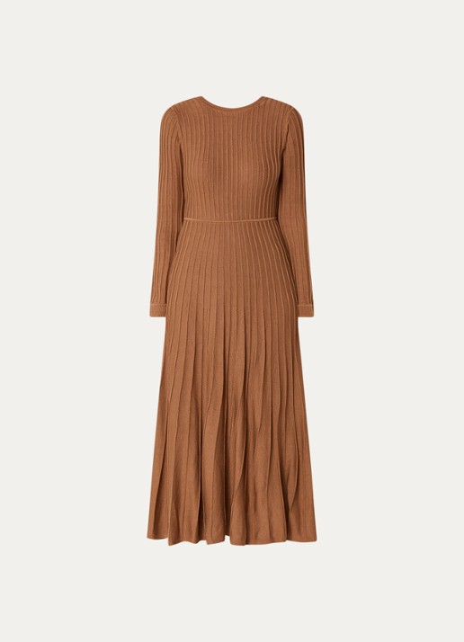 ba&sh Ribgebreide midi jurk in wolblend - voorkant 3 cognac