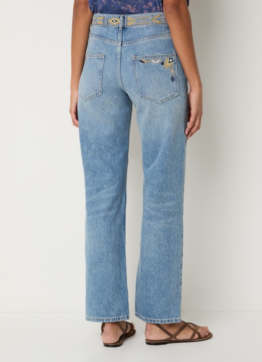 ba&sh Rizie high waist straight leg jeans met lichte wassing en borduring - achterkant indigo