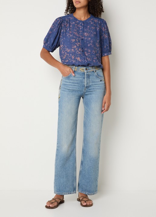 ba&sh Rizie high waist straight leg jeans met lichte wassing en borduring - voorkant 5 indigo