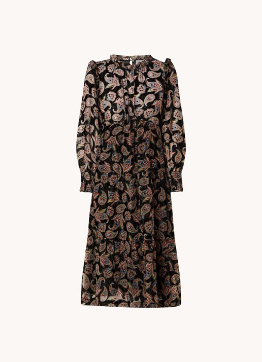 ba&sh Roane midi tuniekjurk met paisley dessin - voorkant 2 zwart