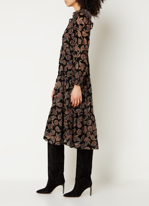 ba&sh Roane midi tuniekjurk met paisley dessin - voorkant 3 zwart