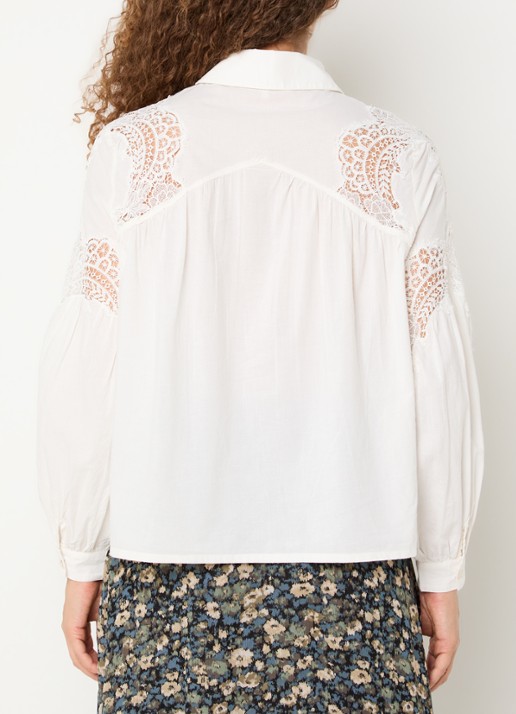 ba&sh Roseanne blouse met broderie - achterkant gebroken wit