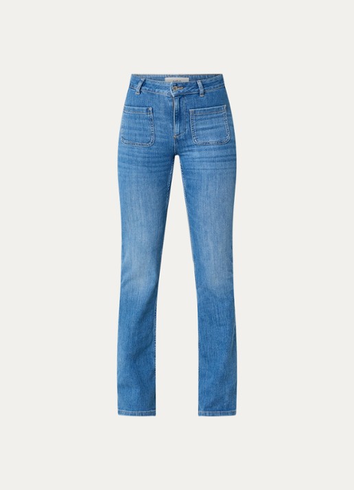 ba&sh Ross high waist slim fit jeans met medium wassing - voorkant indigo
