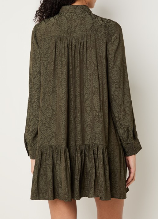 ba&sh Rosyna mini blousejurk met slangenprint - achterkant 4 khaki