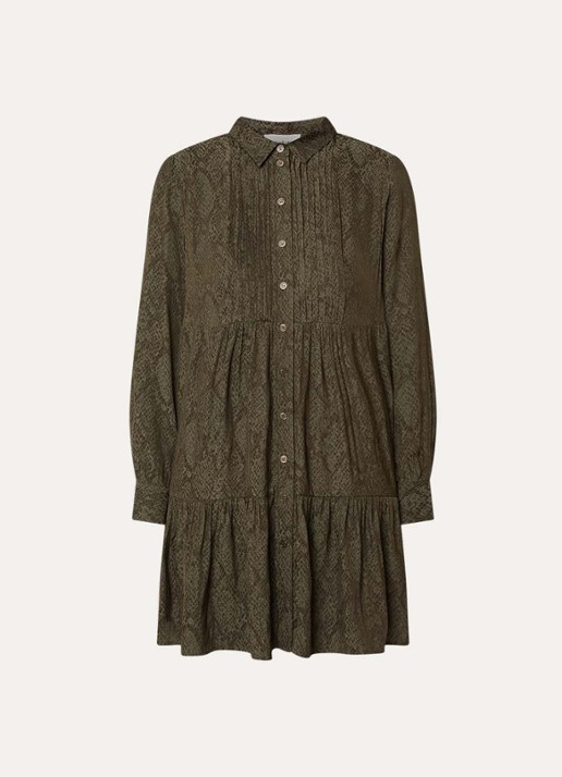 ba&sh Rosyna mini blousejurk met slangenprint - voorkant 2 khaki